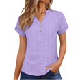 thumbnail image 2 of 2026 Women Tops Short Sleeve Henley V Neck Eyelet Shirts Dressy Blouses Summer Tee T-Shirts Vacation Outfits,Eyelet Embroidery Elegant Button Hollow Out Dressy Blouse Loose Business Outfits XL, 2 of 9