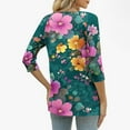 thumbnail image 3 of Uaswgudfs Women's Daily Casual Fashion Unpositioned Print V-Neck Button T-Shirt – Loose Fit 3/4 Sleeve Tops Women's Shirts Green L, 3 of 5