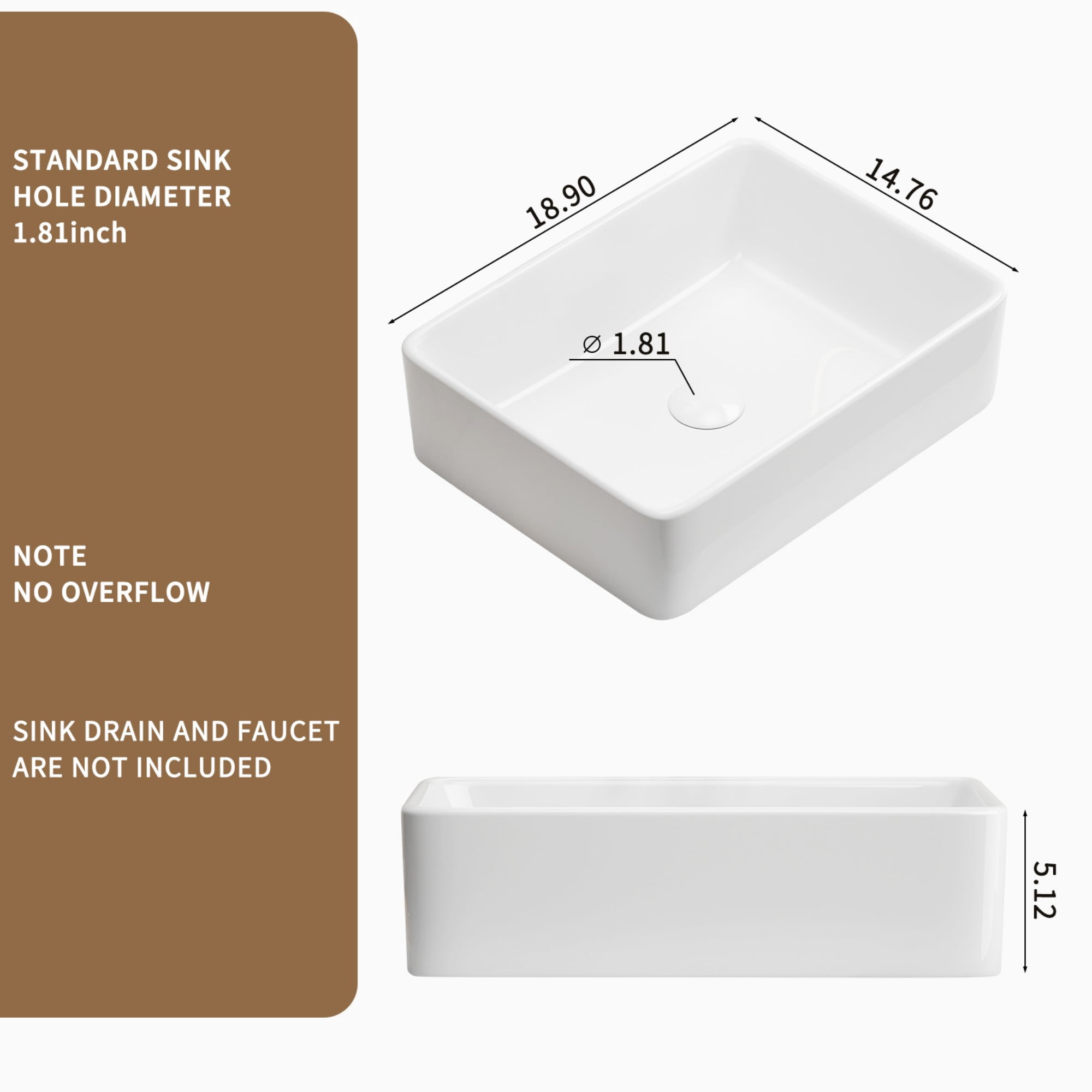 Bathroom Vessel Sink,Small Sink Above Counter,White Porcelain Ceramic,Bathroom Vanity Sink,Rectangle 02