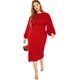 thumbnail image 1 of Vestido ajustado con cinturón y manga farol larga con cuello redondo para mujer de talla grande Xemadio WRMH-230-2, 1 of 6