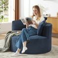 thumbnail image 6 of Muumblus 48.8" Oversized Accent Barrel Chair, Fluffy Round Lazy Sofa Chair for Adults, No Assembly Required, Blue Corduroy, 6 of 10