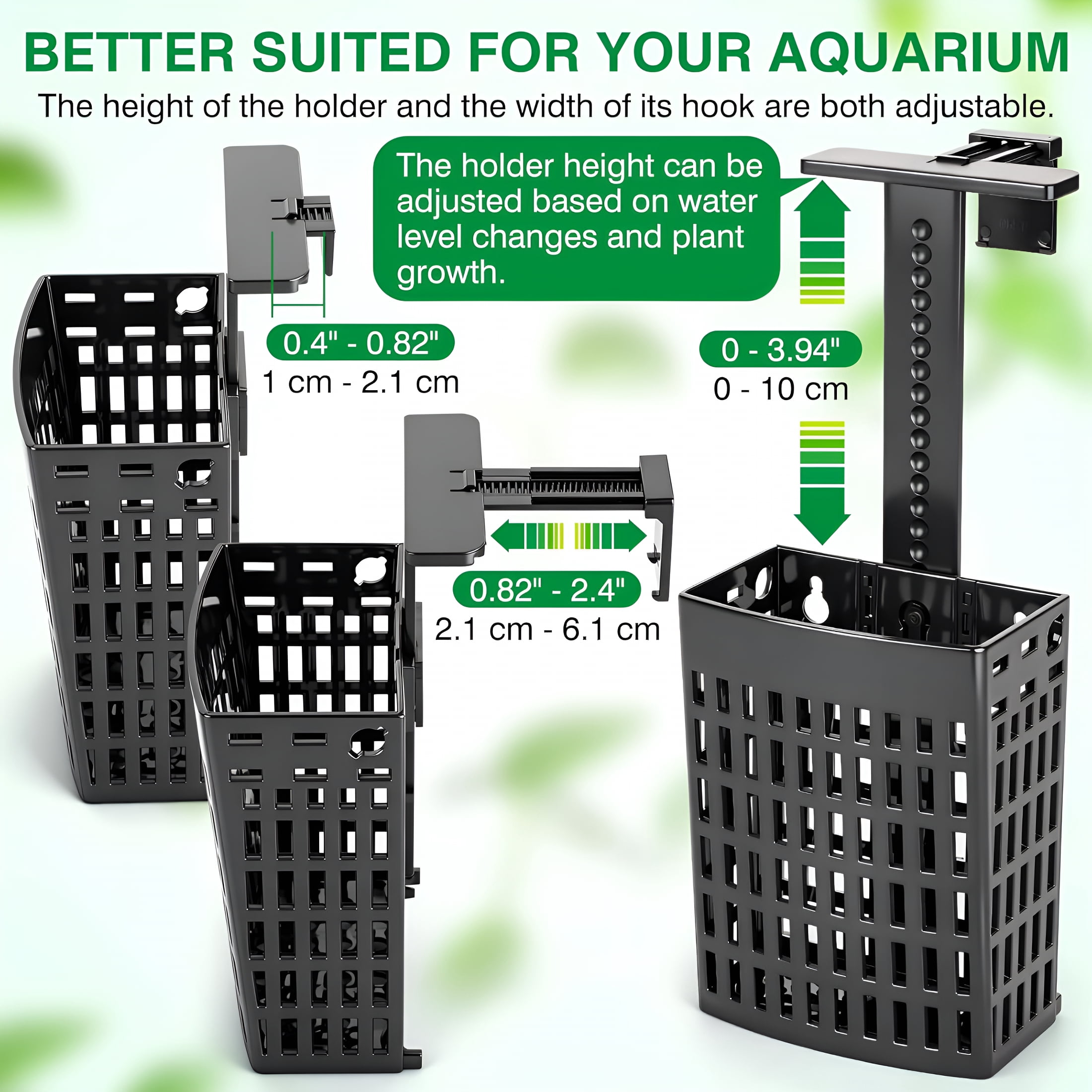 ACDANC Aquarium Plant Holder Adjustable Height with Extendable Hook and Suction Cup for Fish Tank Aquaponic Plant Cultivation and Aquascape Accessories Decorations (4 Pack)