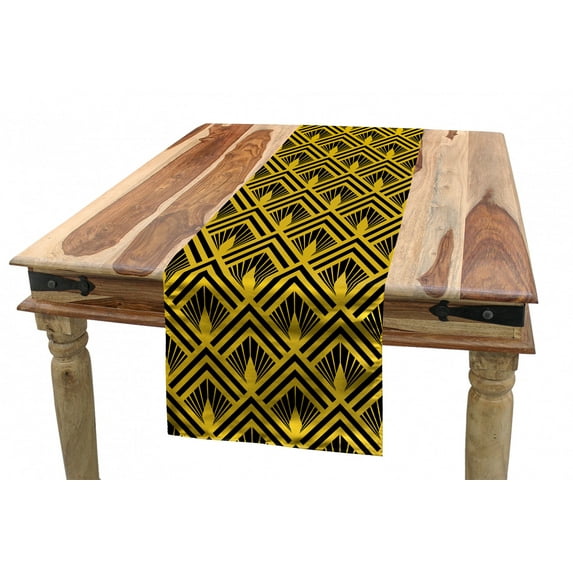 Abstract Table Runner, Art Deco Inspired Pattern with Shells Vintage Geometric Simplicity, Dining Room Kitchen Rectangular Runner, 3 Sizes, by Ambesonne