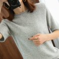 thumbnail image 3 of Camiseta lisa de manga corta de punto de Cachemira, Top holgado con cuello redondo rizado, 22 de primavera, novedad, 3 of 4