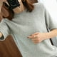 thumbnail image 3 of Camiseta lisa de manga corta de punto de Cachemira, Top holgado con cuello redondo rizado, 22 de primavera, novedad, 3 of 4