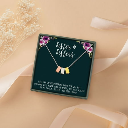 Anavia Sister Necklace, Sister Jewelry Gift, Gift for Sister, Sister Birthday Gift, Mother's Day Gift for Mom, Multicolor Three Cubes Pendant Necklace Wish Card -[1 Silver & 1 Gold & 1 Rose Gold]