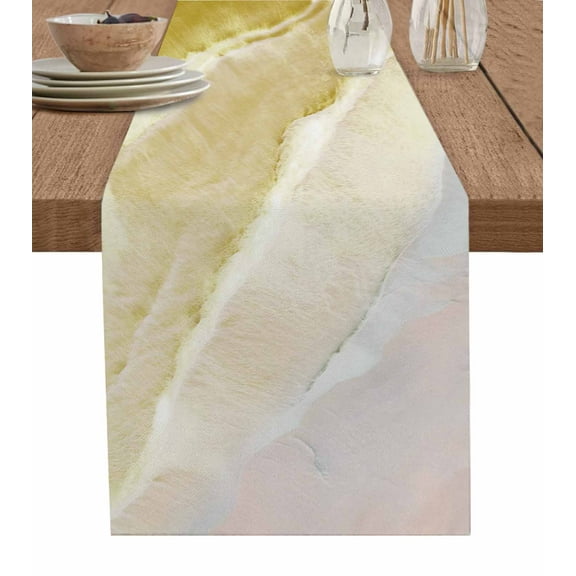Boho Beach Waves Table Runners 108 Inches Long, Cotton Linen Fabric Table Runner Dresser Scarf, Gradient Coastal Yellow Water Gradient Tablerunner for Party/Kitchen/Dinner/Wedding Decor 13''x108''
