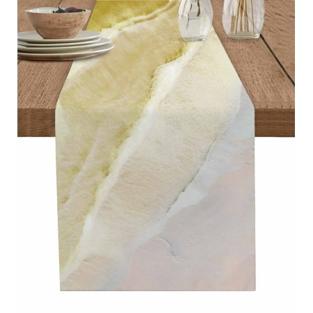 

Yellow Coastal Wave Table Runner Summer Modern Ocean Beach Tablerunners 13 x 72 Inch Table Decorations Tabletop Scarf for Summer Gathering Holiday Farmhouse Kitchen Dining Decor