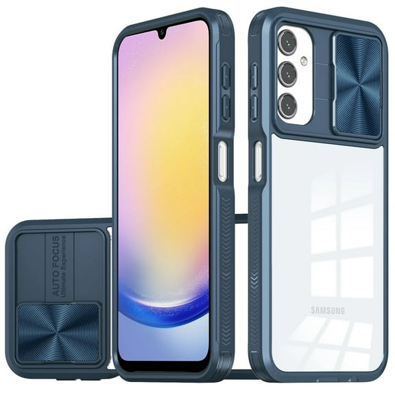 TJS for Samsung Galaxy A25 5G Phone Case, Slide Camera Cover Full Body Bumper Protective Clear Cover (Blue)