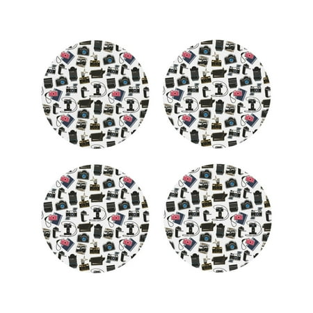 

Coasters Set of 4 - cool camera Drink Coasters for Tabletop Protection Leather Coasters for Living Room Decor and Housewarming Gift Round Shape