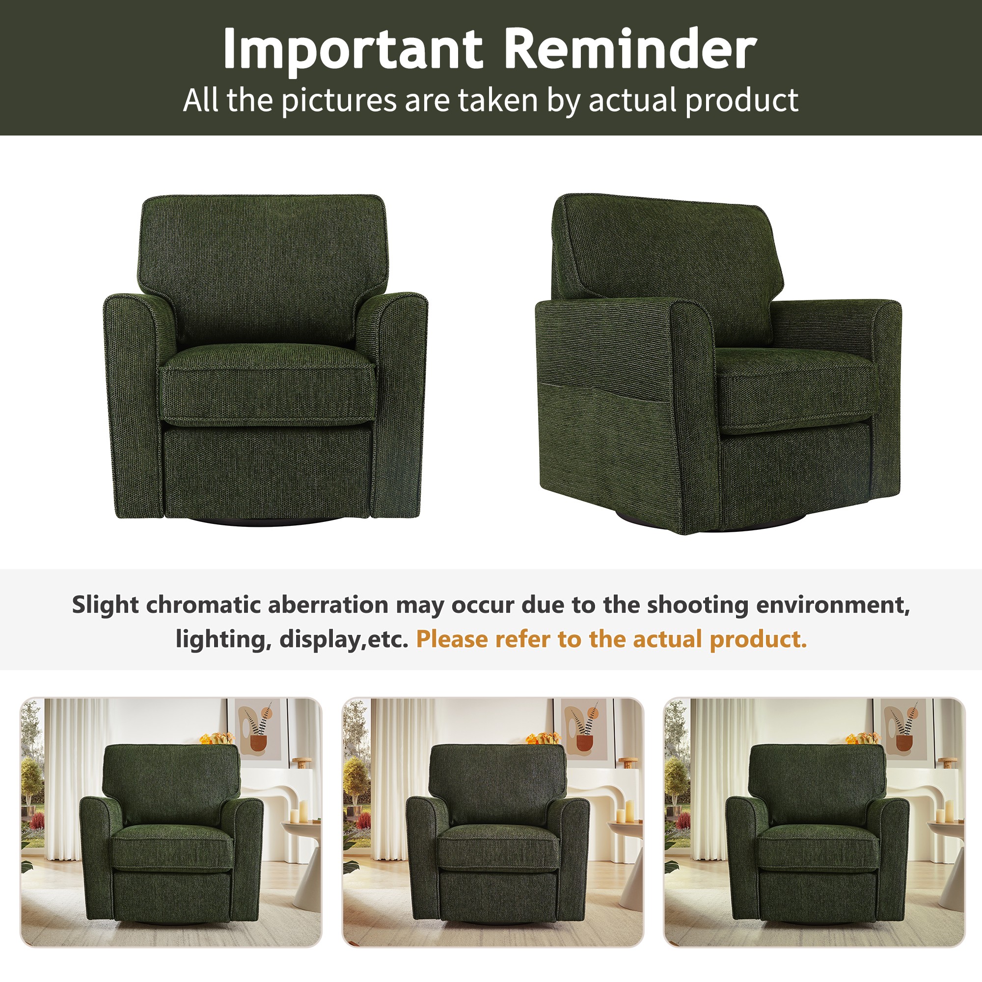 Swivel Accent Chair Swivel Sofa Chair with Side Pockets,Barrel Armchair for Living Room, Bedroom, Office,Green