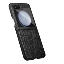 ELEHOLD Samsung Galaxy Z Flip5 2023 Leather Case Premium Leather Crocodile Skin Texture Slim Lightweight Protective Case for Samsung Galaxy Z Flip5 5G,Black