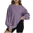 thumbnail image 2 of Jsaierl Sweatshirt for Women Loose Fit Solid Color Sweatshirts Crewneck Holiday Sweater Tops Trendy Long Sleeve Blouses Womens Sweatshirts Under $10, 2 of 7