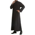 thumbnail image 4 of Wyobmus Men's Muslim Robe Middle Stand Collar Robe Long Style Long Sleeve Pullover Long Shirt Fashion Casual Robe Black, 4 of 9