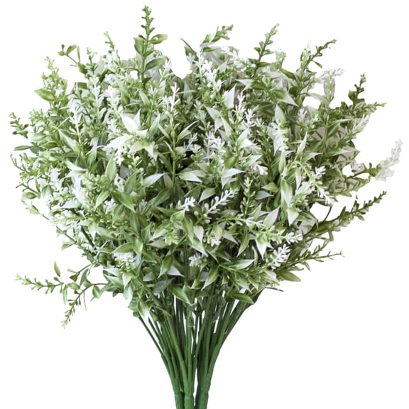 24 Pcs Artificial Lavender Flowers, White Silk Plastic Bouquet Sunlight Resistant, Adjustable Leaves, Realistic Petals, Ideal for Indoor and Outdoor Decoration
