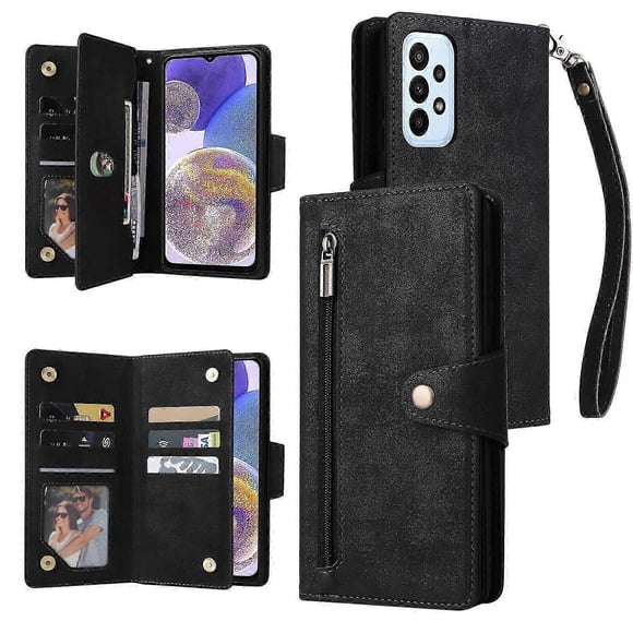 For Samsung Galaxy A23 4G Rivet Buckle 9 Cards Three Fold Leather Phone Case