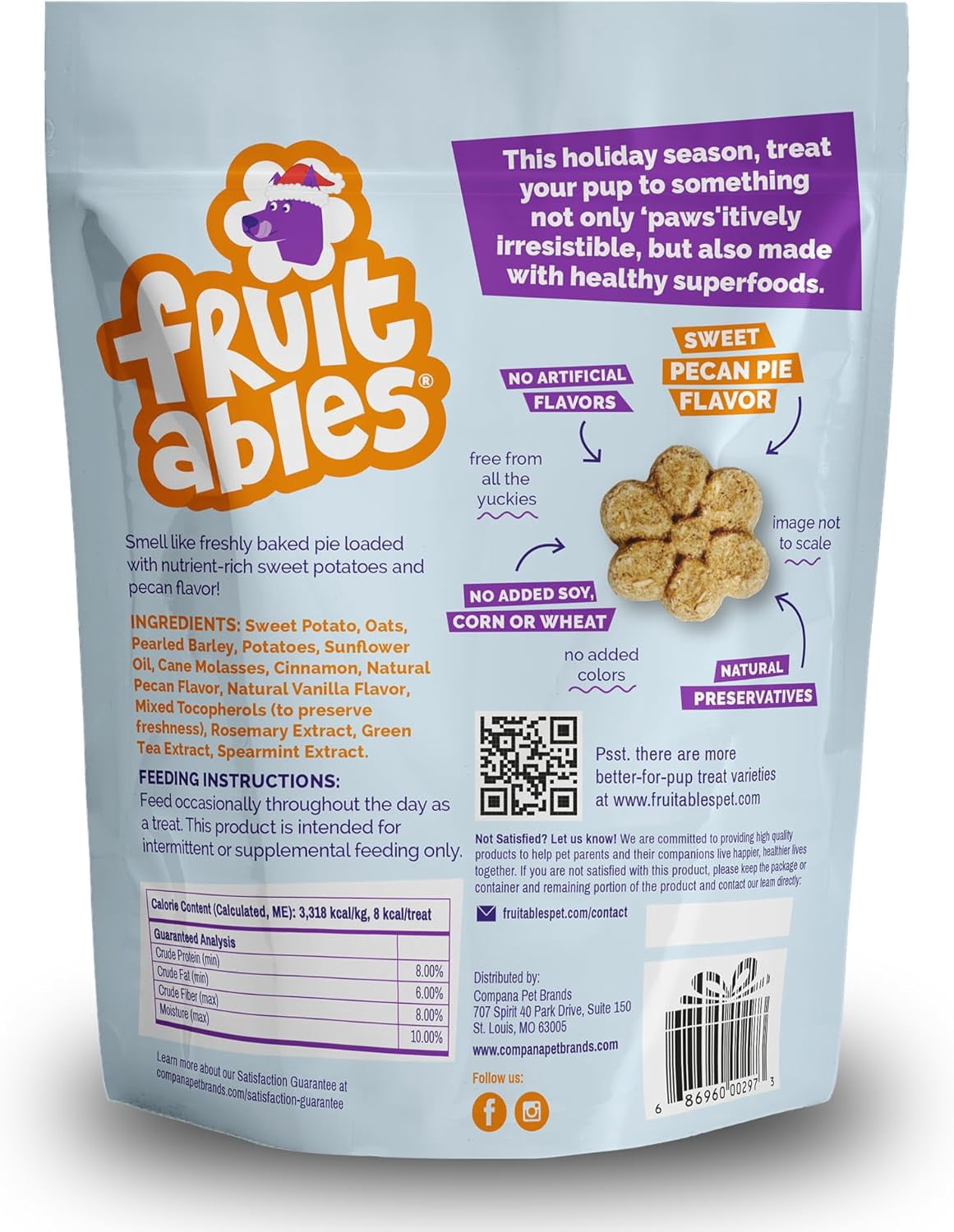Fruitables Holiday Dog Treat Variety Pack – 8 Bags (7 oz Each) – 4 Chicken & Cranberry + 4 Sweet Potato & Pecan – Natural, Low-Calorie Crunchy Dog Snacks – Limited Edition Seasonal Treat Value Pack