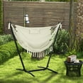 thumbnail image 2 of Garden Accessories Outsunny Patio Hammock Chair with Stand, Outdoor Hammock Swing Hanging Lounge Chair with Side Pocket and Headrest, Cream White,Garden Decorative Accessories, 2 of 9