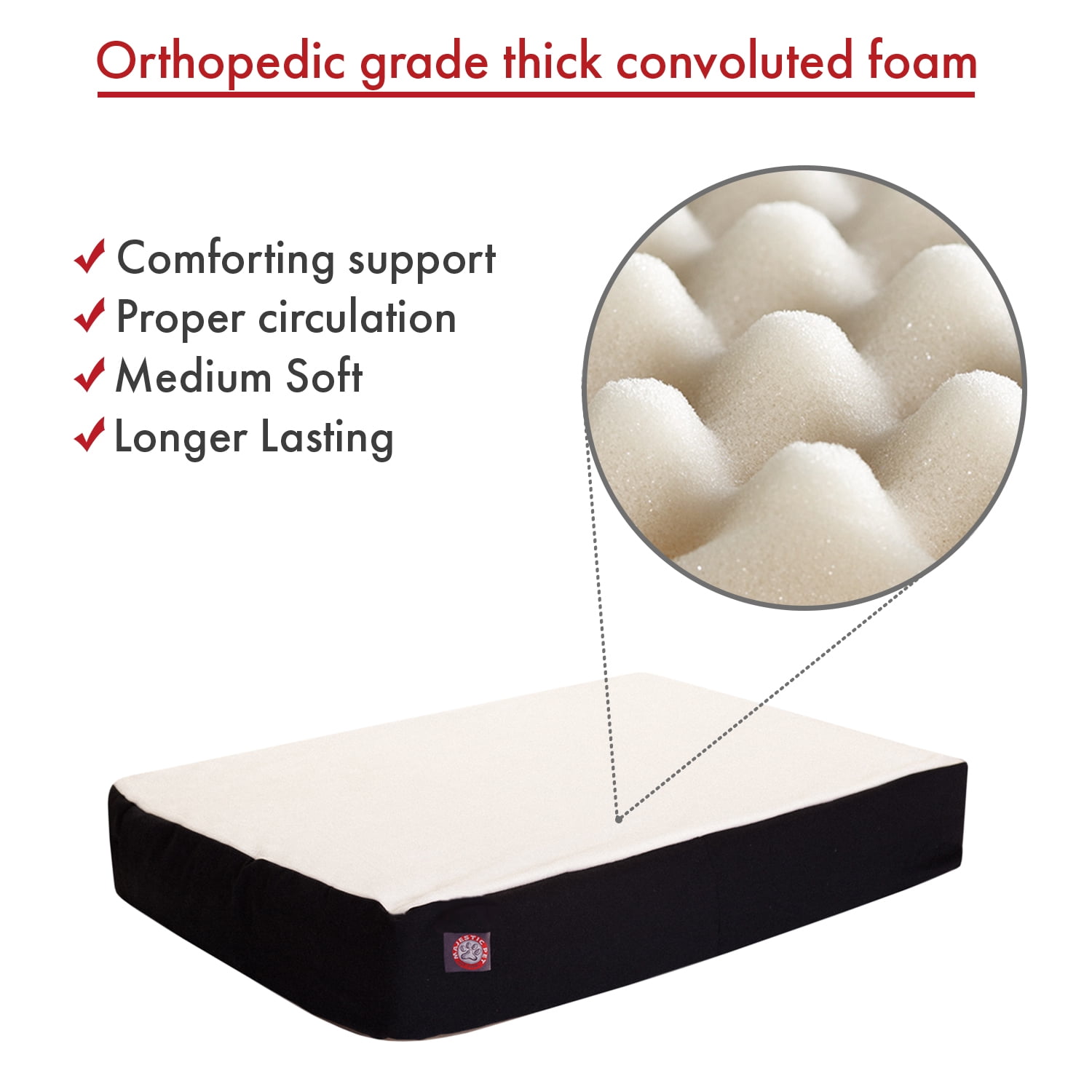 Majestic Pet Poly/Cotton & Sherpa Orthopedic Double Dog Bed Black Large 34" x 48" x 5"
