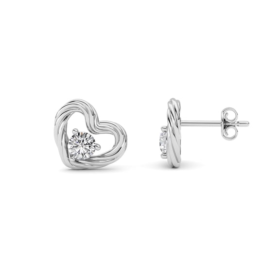 Fireborn F-Color Diamond Heart Stud Earrings, 0.5 CTTW, 14K White Gold over Sterling Silver