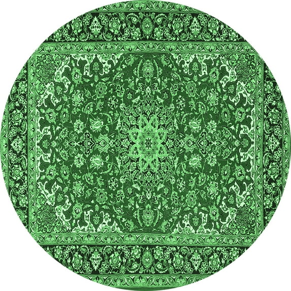 Ahgly Company Indoor Round Medallion Emerald Green Traditional Area Rugs, 6' Round