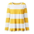 thumbnail image 5 of ManxiVoo T-Shirt à Manches Longues à Rayures Imprimées pour Femme, Col Rond, Confortable, T-Shirt Graphique d'Automne, Blouse Légère, Taille TG, Jaune, 5 of 5