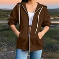 thumbnail image 2 of Women's Full Zip Hoodie Sweatshirt Casual Drawstring 3/4 Elastic Cuff Long Sleeve Hooded Sweatshirt with Kangaroo Pockets, 2 of 6