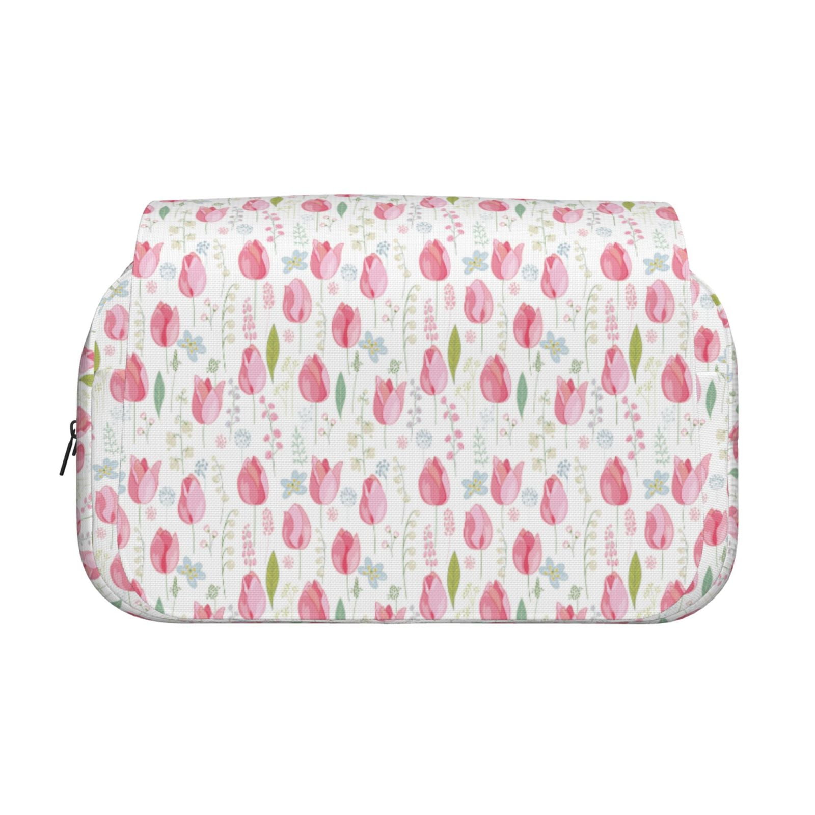 Rateoe Tulips Flowers Pattern Double Clamshell Pen Case, Storage Organizer with Two Zipper Compartments– Holds Up to 50 Pencils & Pens