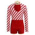 thumbnail image 4 of Aislor Girls Christmas Dance Leotard Striped Sequins Shorts Jumpsuits Santa Elf Clothings Red 14, 4 of 7