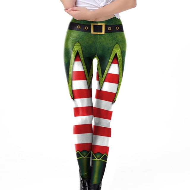 Medias de Navidad Medias Hasta El Muslo Para Mujer Leggings Flaco Campana Impreso Cintura Alta Medias Elásticas Pantalón Pantalones de Yoga Odeerbi ODB141795