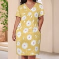 thumbnail image 3 of Yellow Gingham White Flowers Pattern Summer Dresses for Women Beach Boho, 3 of 5