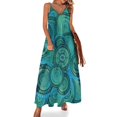 thumbnail image 1 of Vestido largo sin mangas con estampado tribal circular en azul y verde azulado suave para mujer Vestidos de baile, 1 of 7
