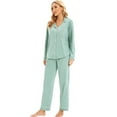 thumbnail image 5 of GEX 100% Cotton Pajamas for Women PJ Set Soft Button-Down 2 Piece Set Knitted Long Sleeve Sleepwear Loungewear Aqua Green M, 5 of 7