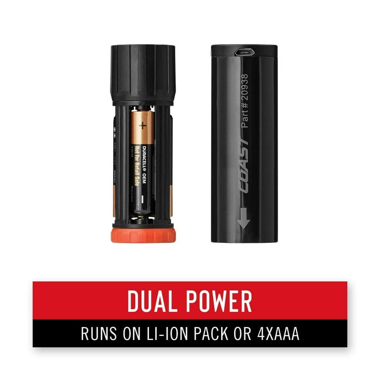 coast hp8r rechargeable flashlight COAST® 1000 Lumen PURE BEAM® Focusing LED with SLIDE FOCUS® and FLEX CHARGE™ Dual Power, Black There are penlights Coast HP3R Rechargeable Focusing Penlight