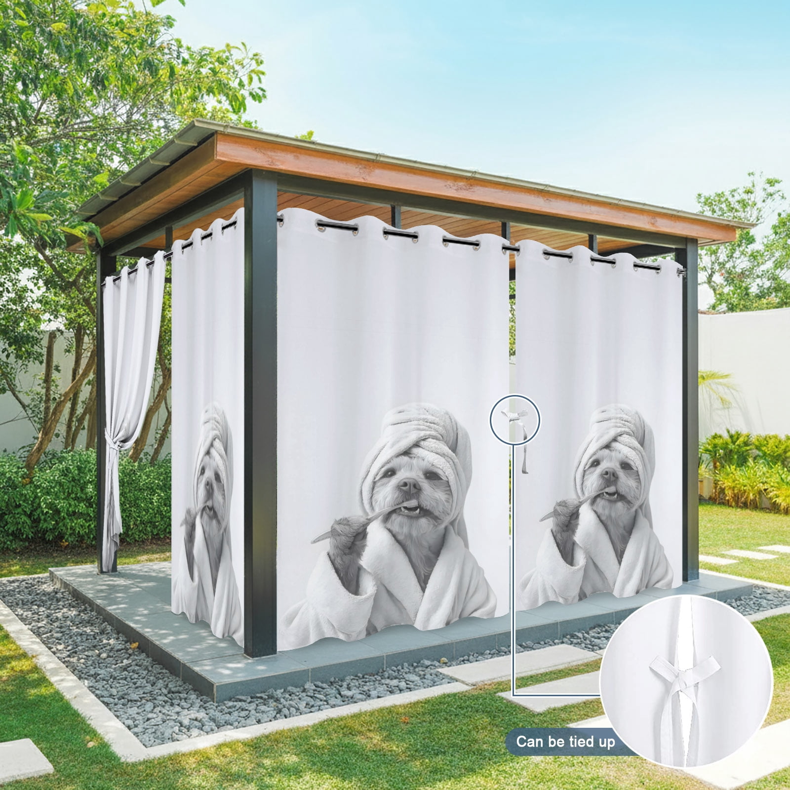 Bathroom Funny Dog Outdoor Curtains for Patio, The Dog Brushing Its Teeth Sunshade Privacy Drapes Grommet Waterproof Outside Curtains for Porch/Cabana/Balcony 54"x 108", 1 Panel