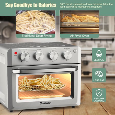 Costway - 7-in-1 Air Fryer Toaster Oven 19 QT Dehydrate Convection Ovens w/ 5 Accessories - Gray