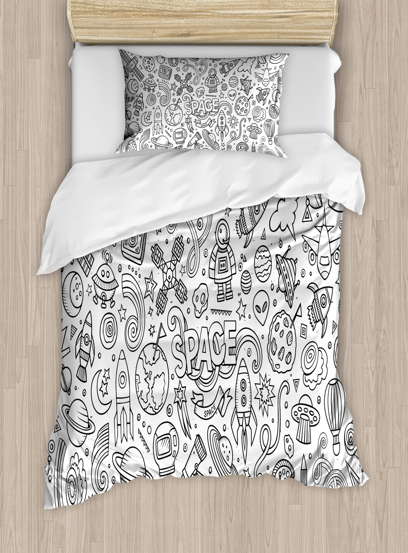 Boy S Twin Size Duvet Cover Set Astro Sketch Abstract Planets In Boy S Twin Size Duvet Cover Set Astro Sketch Abstract Planets In Doodle Drawing Style Children Cartoon Composition Decorative 2 Piece Bedding With 1