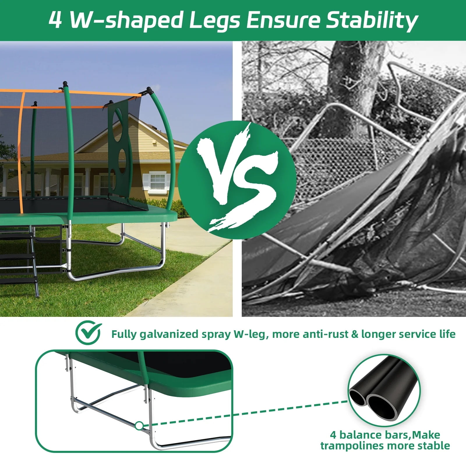 Alvantor 10X16 Ft Trampoline Rectangler, Outdoor Square Trampolines with Enclosure Net Green