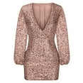 thumbnail image 6 of qolati Sequin Glitter Prom Dresses for Women 2023 Sexy Deep V Neck Ruched Bodycon Mini Dress Elegant Puffy Long Sleeve Cocktail Party Dress, 6 of 7