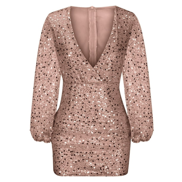 Sequin Long Sleeve Homecoming Dresses for Teens Slim V Neck Mini Cocktail  Gown Tight Glitter Party Dress - Walmart Business Supplies