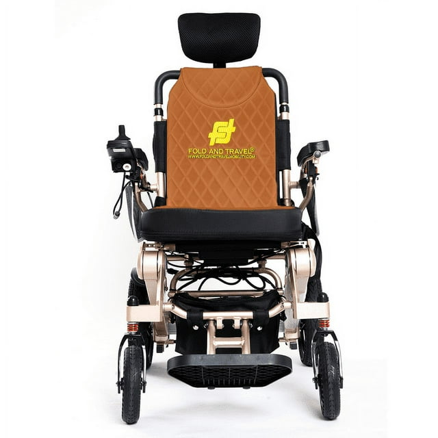 Fauteuil Roulant Électrique Pliable et de Voyage à Inclinaison Automatique pour Adultes et Aînés, Fauteuil Roulant Électrique (2 Batteries Autonomie de 30+ Miles, Brun)