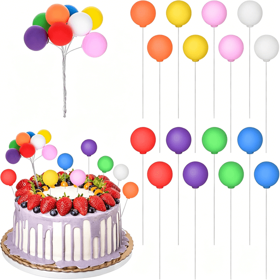 ACDANC 16 Pcs Colorful Balloon Cake Topper Rainbow Cake Balls Round Mini Balloon Cupcake Toppers Cake Decoration for Birthday Party Wedding Decoration Supplies(Color1)