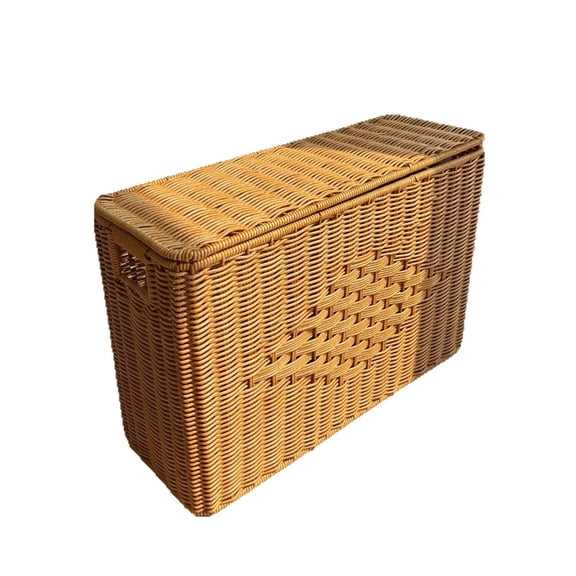 YAFABRO Narrow Tall Storage Basket with Lid, Plastic Wicker Slim Organizer for Tight Spaces, Slim Magazine Rack for Side of Sofa, Corner, Gap, Bathroom, Kitchen