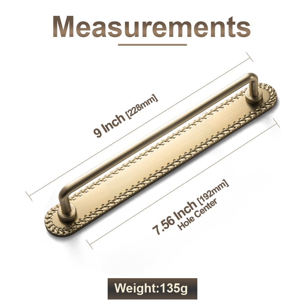 Goo-Ki 2 Pack Champagne Bronze Cabinet Pulls with Backplate, 7.6"(192mm) Hole Center Zinc Alloy Cabinet Dresser Handles for Bar Cupboard Closet Wardrobe (G016)