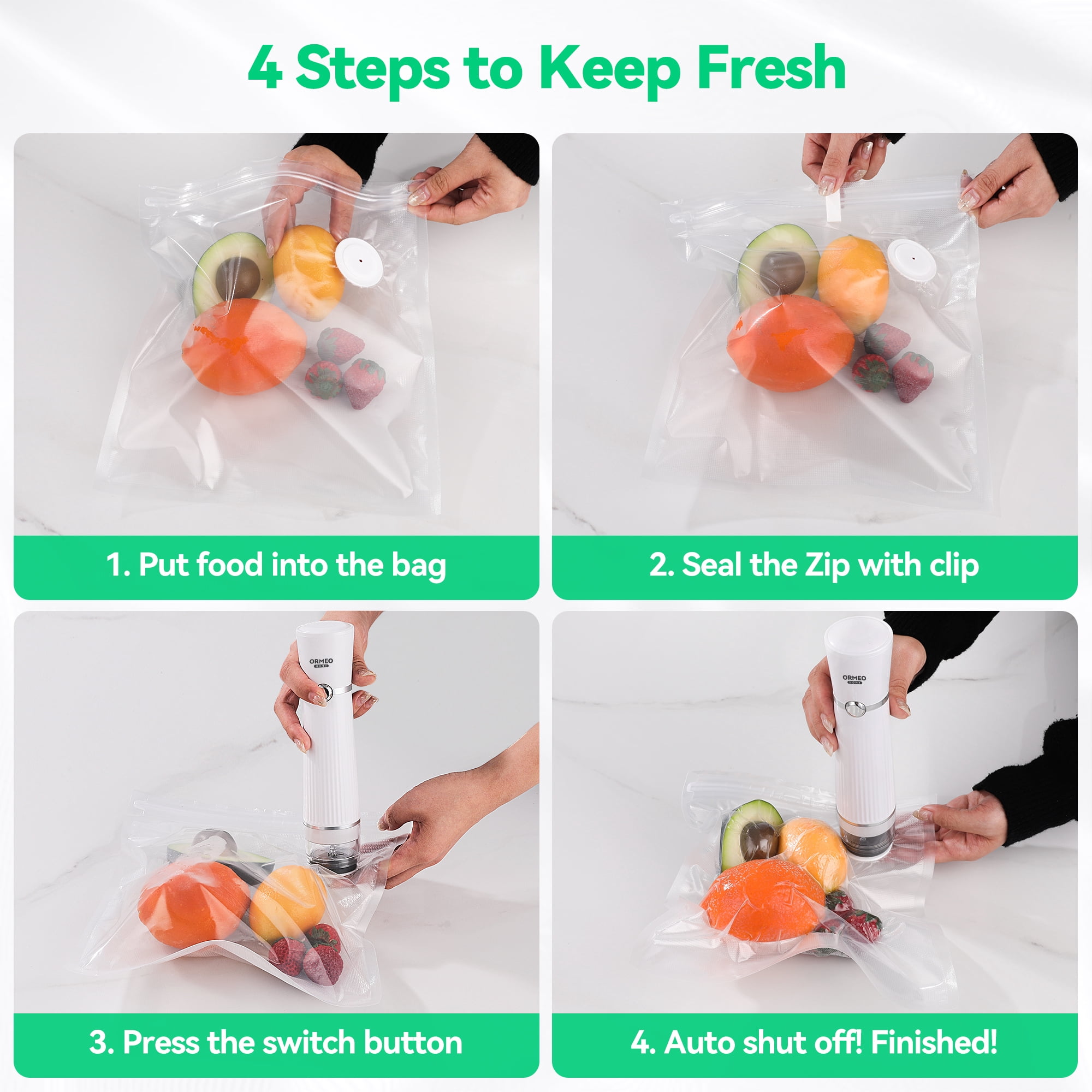ORMEO HOME Compact Vacuum Sealer for Food, Powerful Handheld Vacuum Sealer Machine, Seal Meal Saver Portable Food Sealer (Vacuum Sealer Machine & 30 Reusable Vacuum Bags)