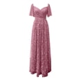 thumbnail image 4 of Fankiway Femmes Élégantes Manches Courtes V-Cou U-Back Robe de Soirée une Ligne Brodée Maille Robe Femmes Plage Sundresses Grande Taille Robes de Femmes, 4 of 9
