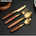 thumbnail image 6 of ABCISI Unique Wooden Handle Silverware Set, Kitchen Stainless Steel Flatware, Thick Round Handle Steak Knife Fork Spoon Teaspoon Set Eating Utensils (Gold,4 pieces), 6 of 17