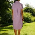 thumbnail image 5 of Nmnitkp Womens Dresses Linen Blend Button Down Shirt Dress, Loose Fit Short Sleeve Solid Color Midi Dress for Casual Summer Dresses for Women Daily Wear & Vacation Purple,XL, 5 of 8