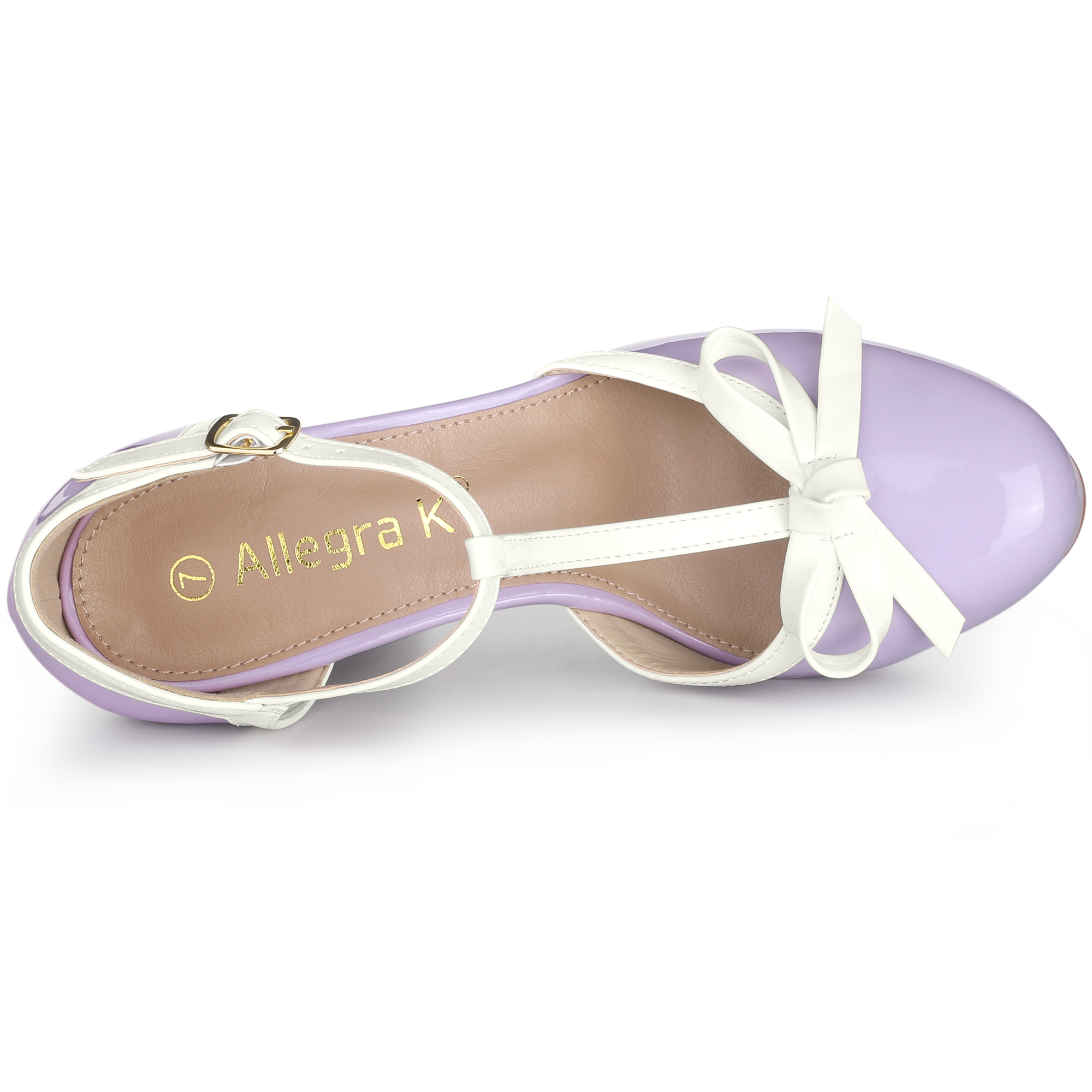Unique Bargains Women's Platform Bow T Strap Round Toe Pumps Purple 8