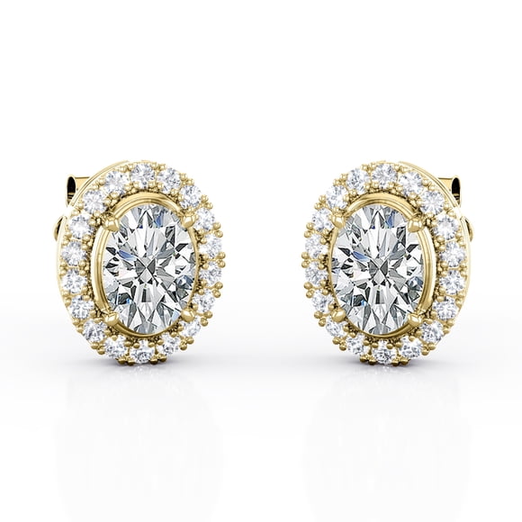 Pendientes de botón JeenMata con halo de Moissanita de 2,2 quilates Chapado En oro amarillo de 18 K sobre plata
